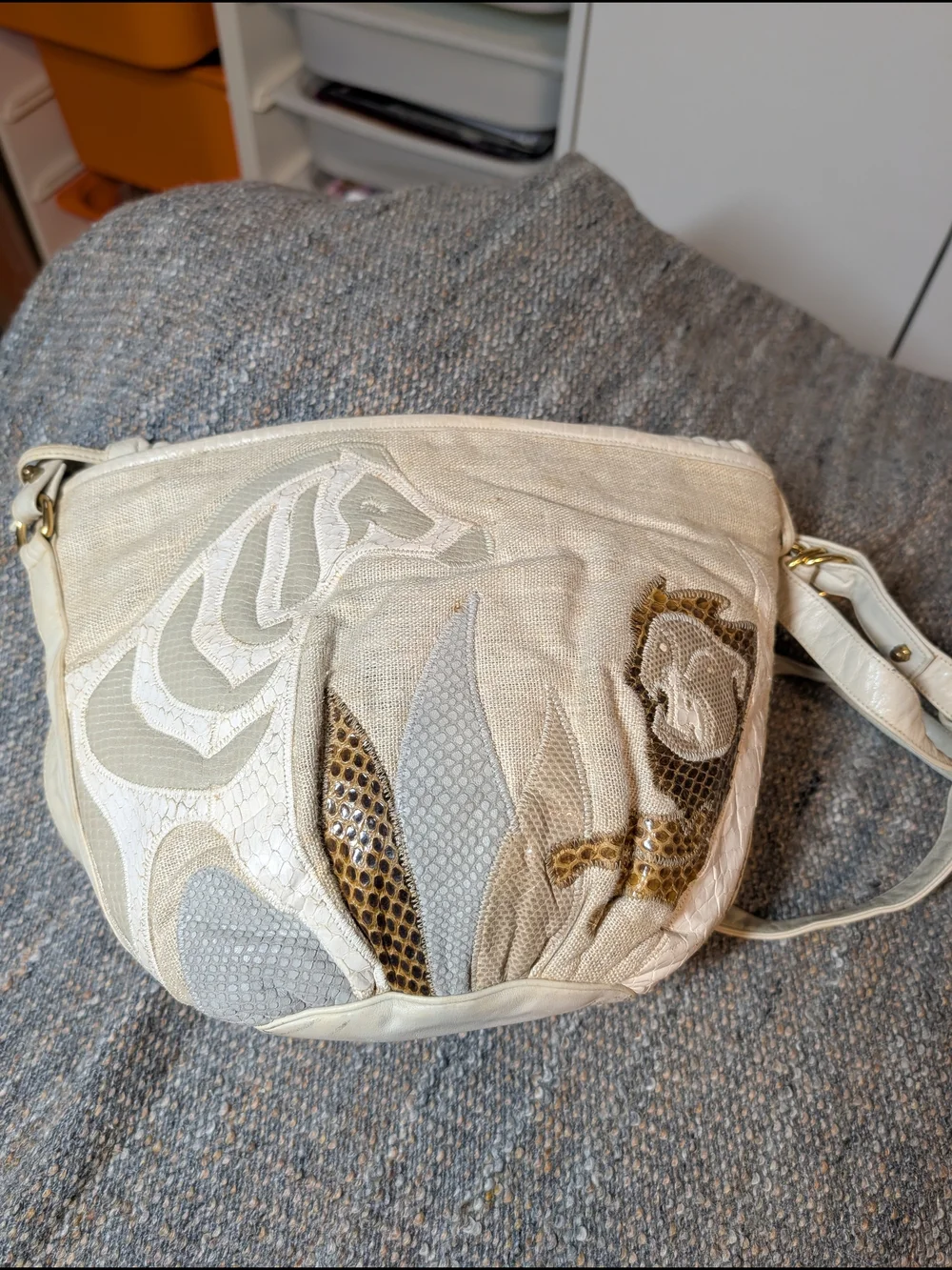 Vintage 90s Sharif Shoulder Bag with Attached Pouch Animal Motif